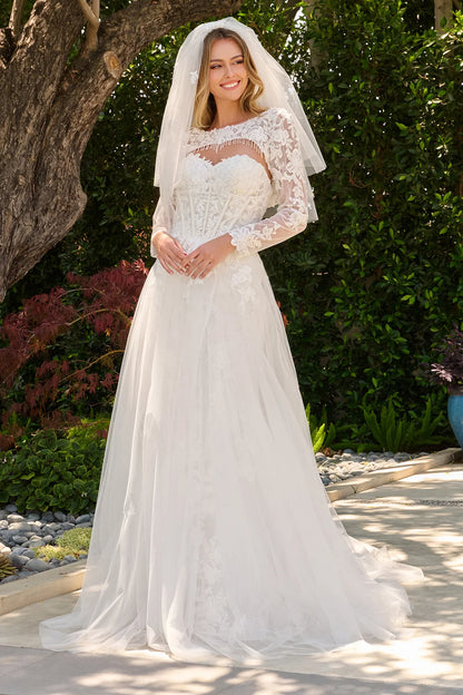 Strapless Fitted Wedding Dress With Matching Underbust Corset Dress And Dangling Bead Bolero