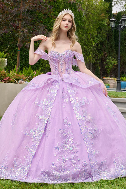 Detachable Off Shoulder Straps Layered Open Corset High Low Overskirt Ballgown With Detachable Bow