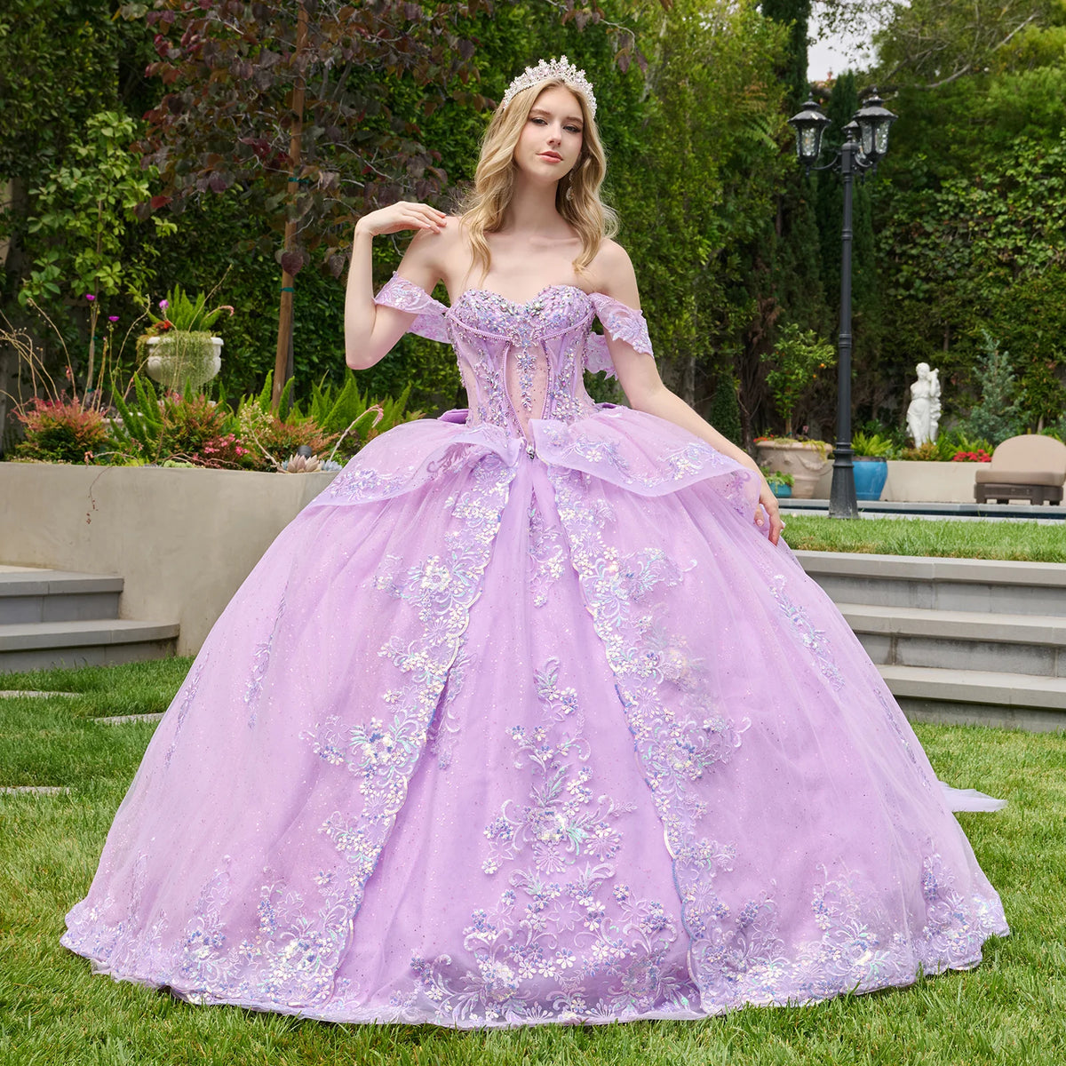 Detachable Off Shoulder Straps Layered Open Corset High Low Overskirt Ballgown With Detachable Bow