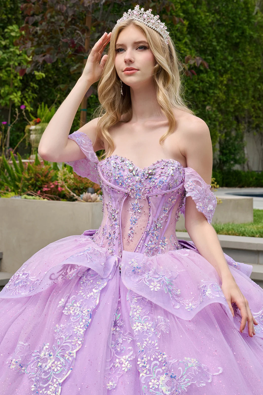 Detachable Off Shoulder Straps Layered Open Corset High Low Overskirt Ballgown With Detachable Bow