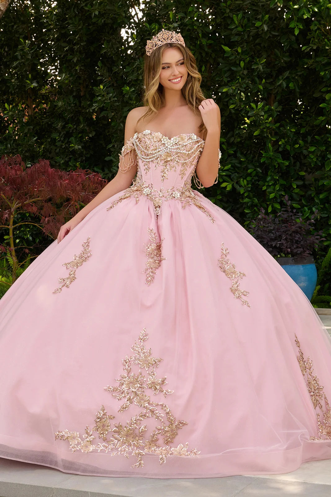 3d Flower Applique Detachable Dangling Bead Straps Jewel Draped 3d Metal Flowers Ballgown With Bow