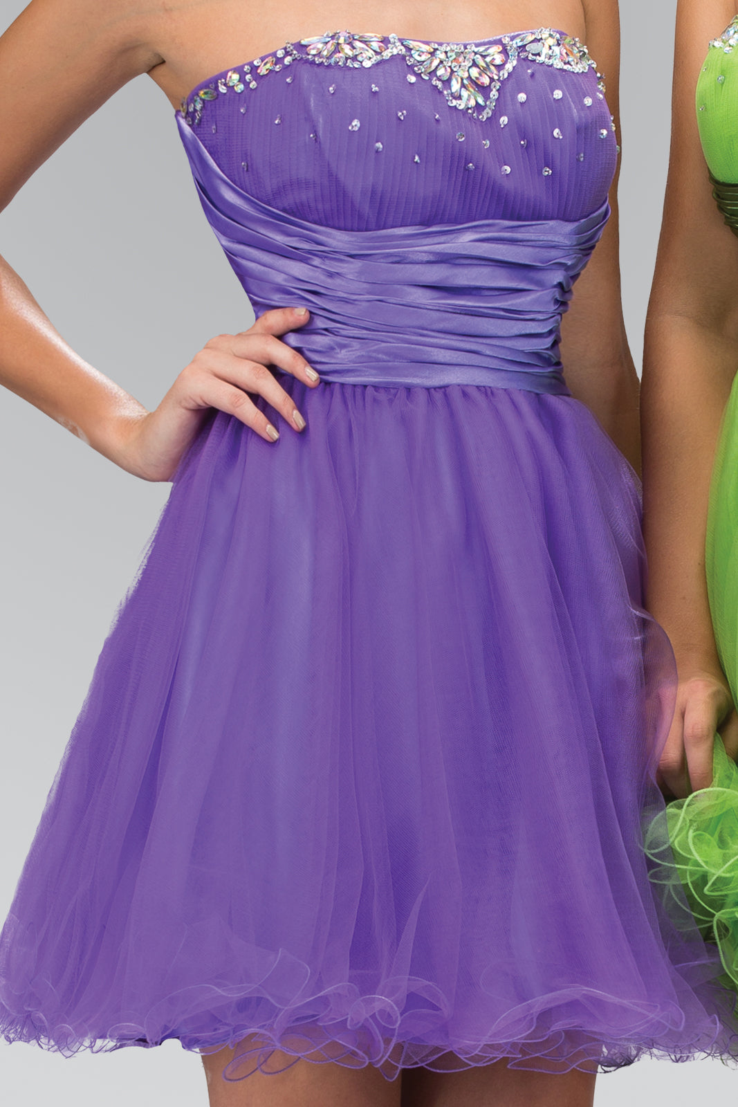 Sleeveless Sweetheart Beaded Tulle Short Dress with Pleated Satin Waistband