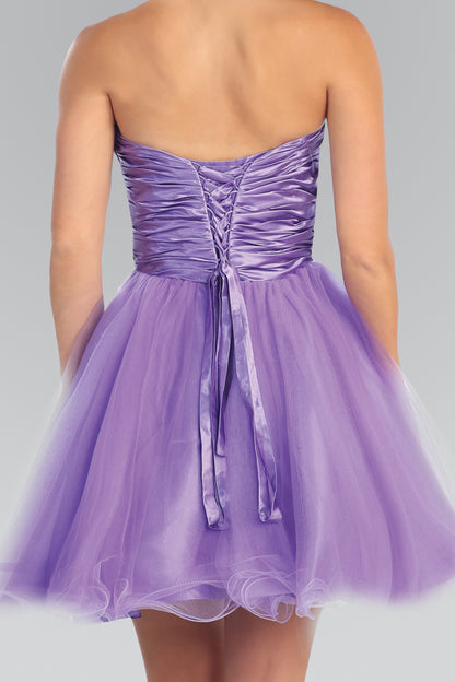 Sleeveless Sweetheart Beaded Tulle Short Dress with Pleated Satin Waistband