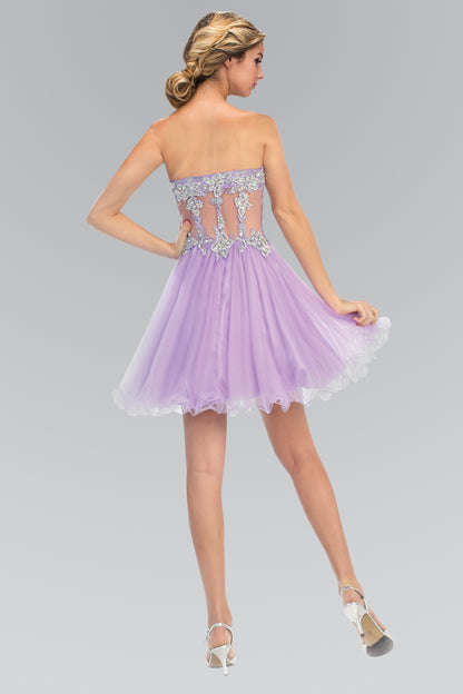 Strapless Sweetheart Bead and Sequin Embellished Tulle Short Dress with Sheer Waistline