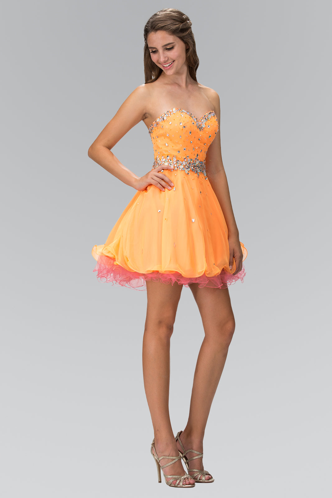 Strapless Sweetheart Tulle Short Dress with Jeweled Bodice