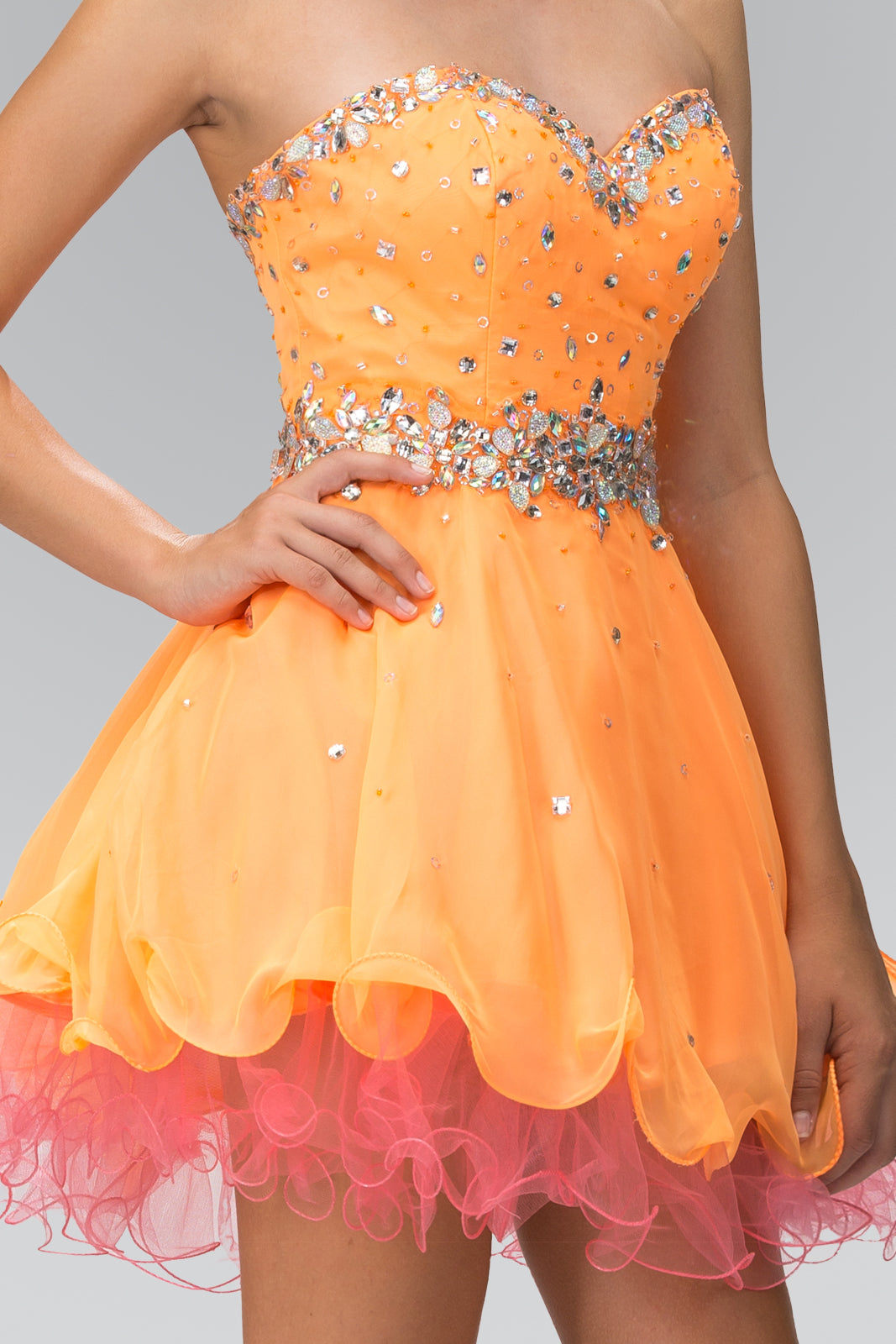 Strapless Sweetheart Tulle Short Dress with Jeweled Bodice