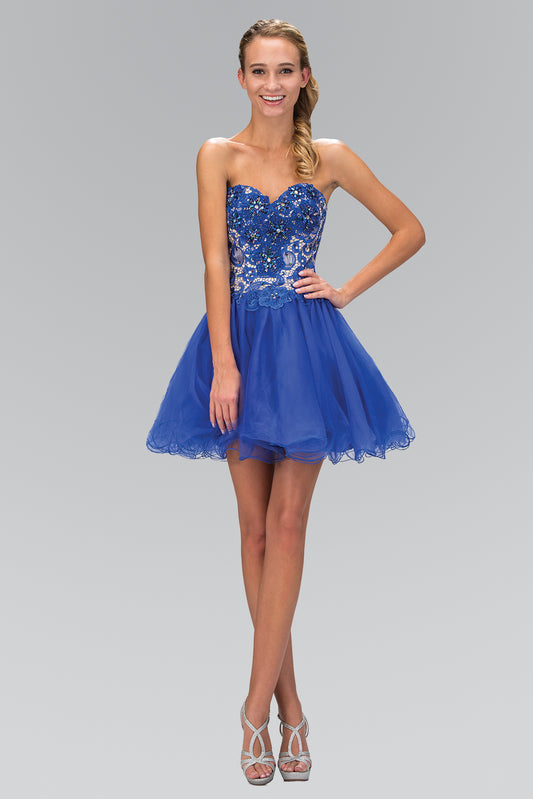 Strapless Sweetheart Tulle Short Dress with Lace Bodice