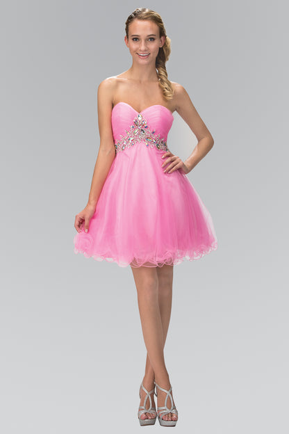 Strapless Sweetheart Tulle Short Dress Accented with Jewel