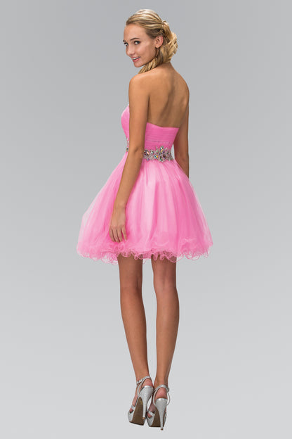 Strapless Sweetheart Tulle Short Dress Accented with Jewel