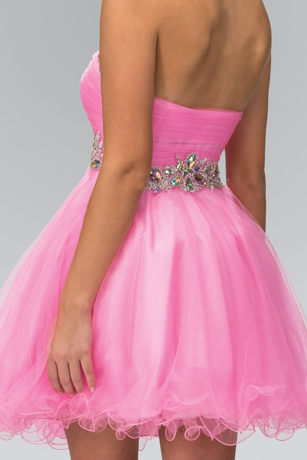 Strapless Sweetheart Tulle Short Dress Accented with Jewel