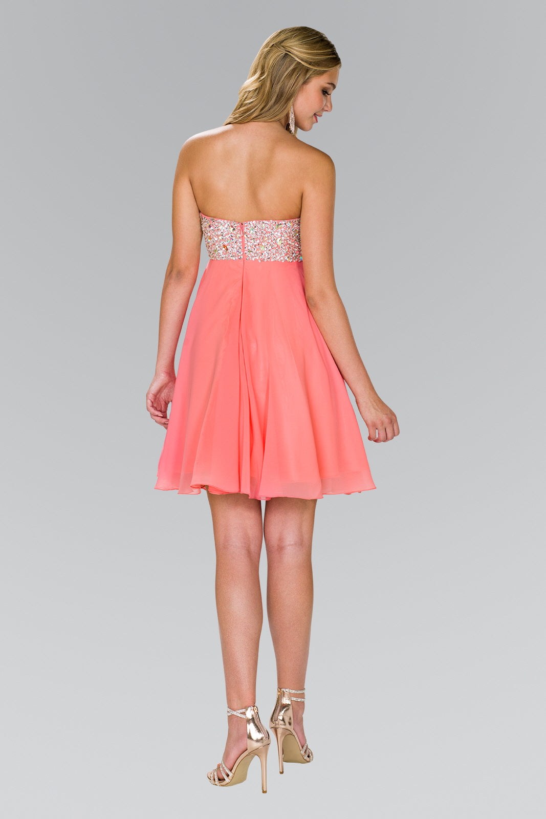 Strapless Chiffon Short Dress with Jewel Detailing L / Silver Strapless Chiffon Short Dress with Jewel Detailing L / Silver