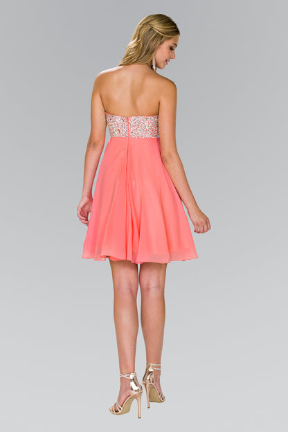 Strapless Chiffon Short Dress with Jewel Detailing