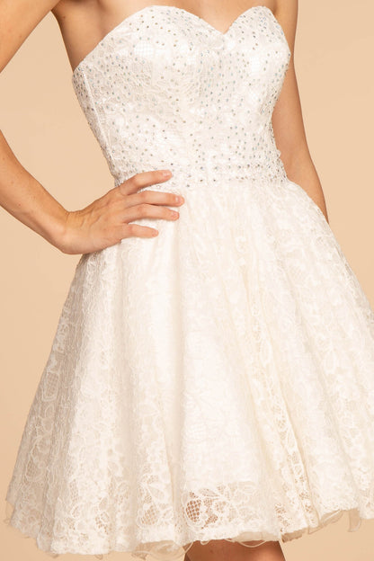 Strapless Sweetheart Lace Short Dress