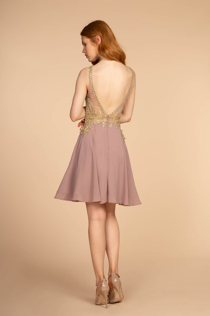 Embroidered Bodice Chiffon Short Dress