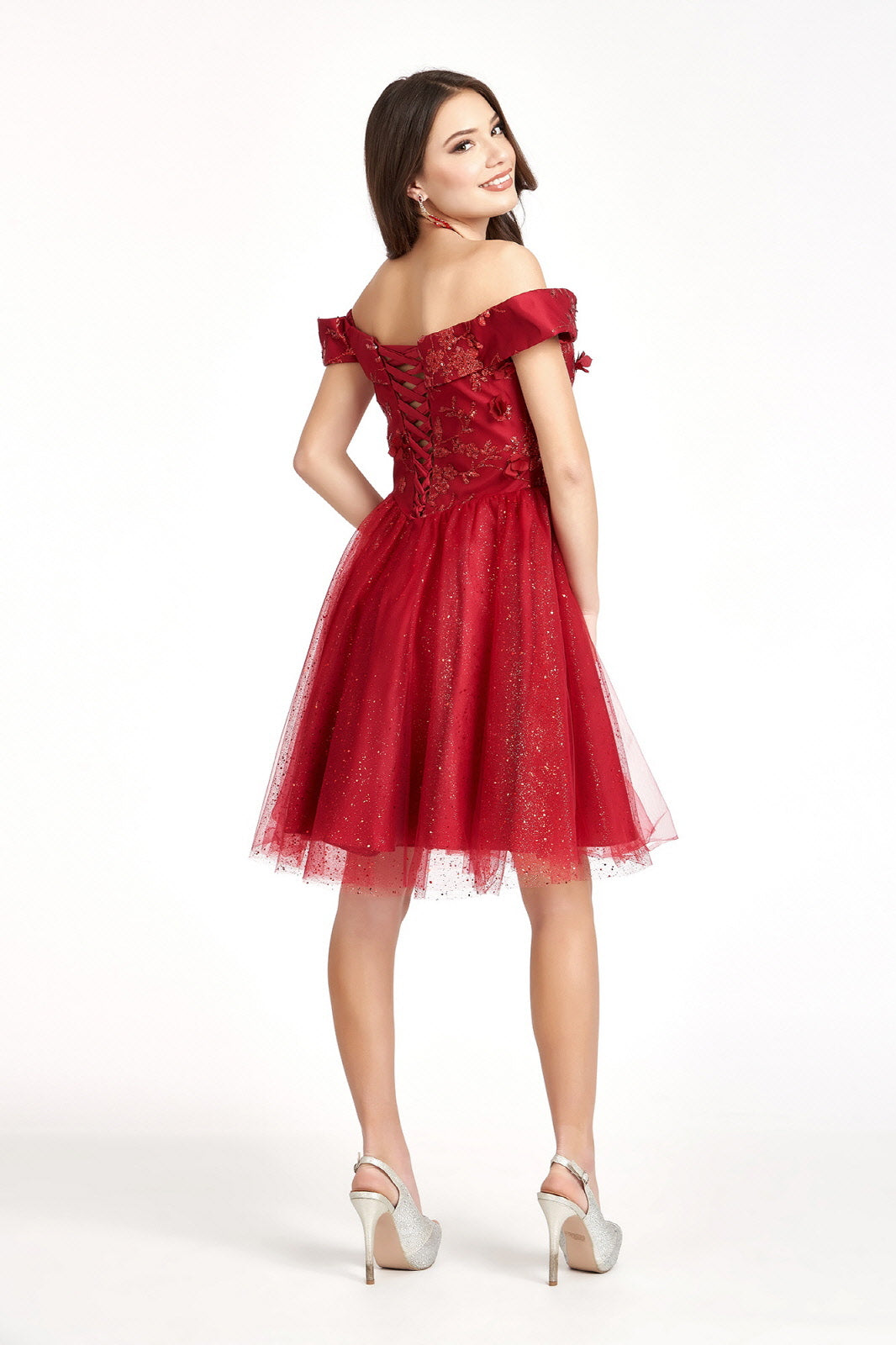 Sweethearted Glitter Mesh Homecoming Dress w/ Corset Back M / Burgundy Sweethearted Glitter Mesh Homecoming Dress w/ Corset Back M / Burgundy