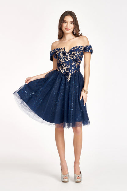 Sweethearted Glitter Mesh Homecoming Dress w/ Corset Back