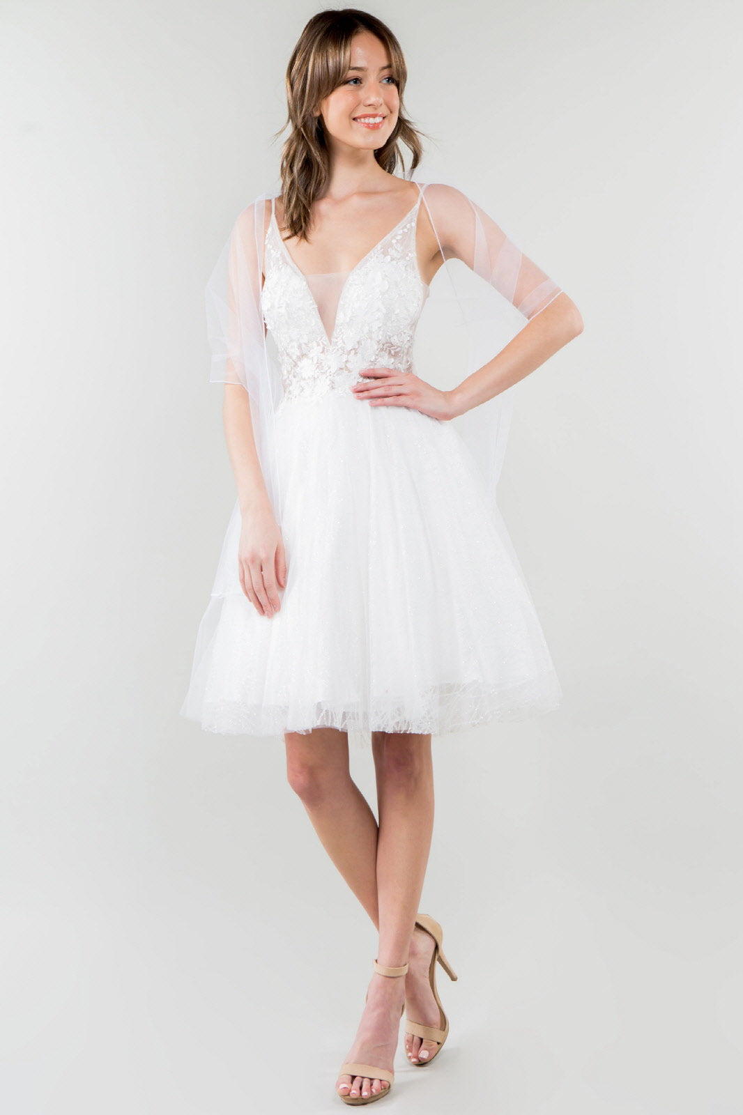 3D Floral Applique Short Homecoming Dress - White / 3XL 3D Floral Applique Short Homecoming Dress - White / 3XL