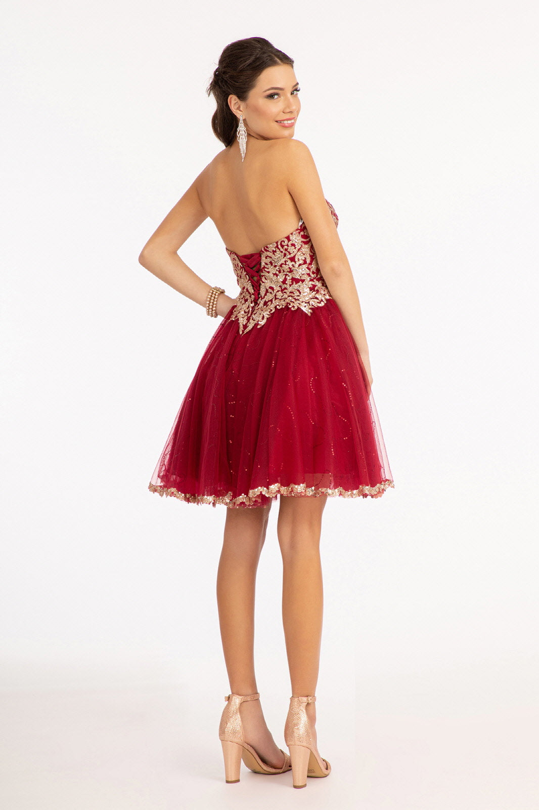 Glitter and Sequin Embellished Bodice Sweetheart Mesh Homecoming Dress