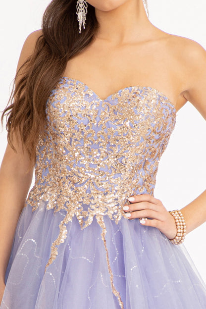 Glitter and Sequin Embellished Bodice Sweetheart Mesh Homecoming Dress