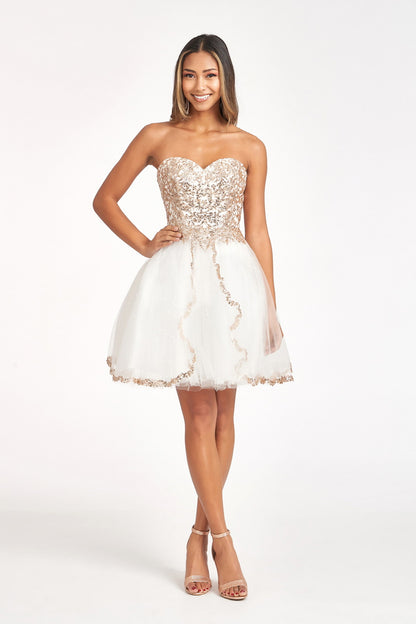 Glitter and Sequin Embellished Bodice Sweetheart Mesh Homecoming Dress