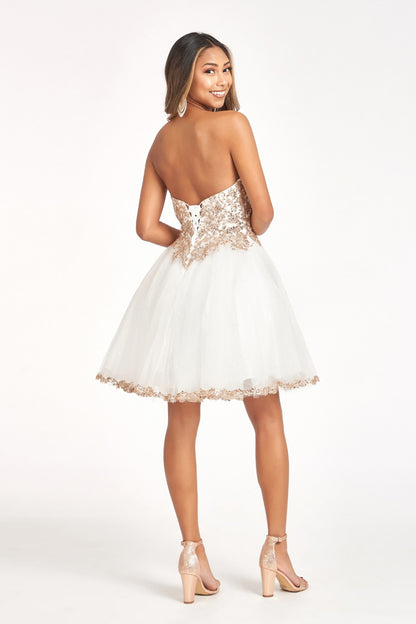 Glitter and Sequin Embellished Bodice Sweetheart Mesh Homecoming Dress