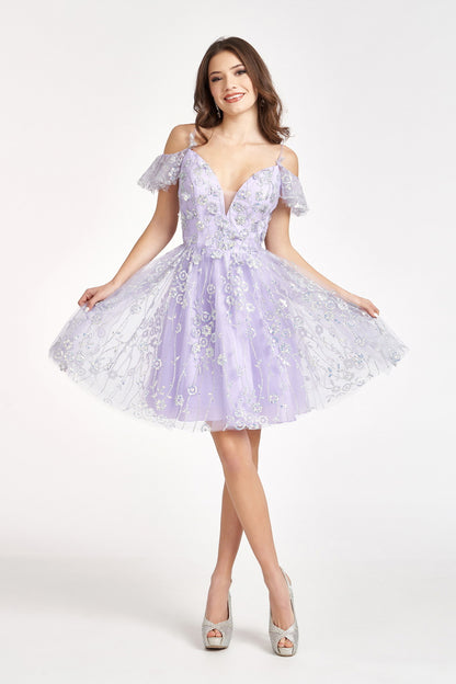 Sequin Sheer V-Back Glitter Mesh Homecoming Dress w/ Sweetheart Neckline