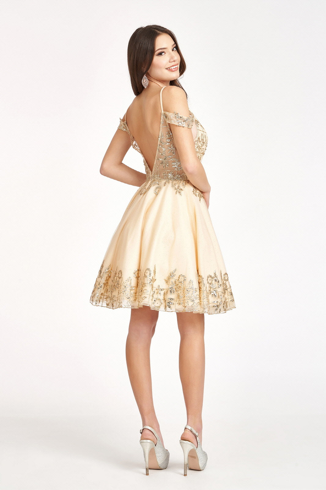 Glitter Embellished V-Neck Mesh Homecoming Dress