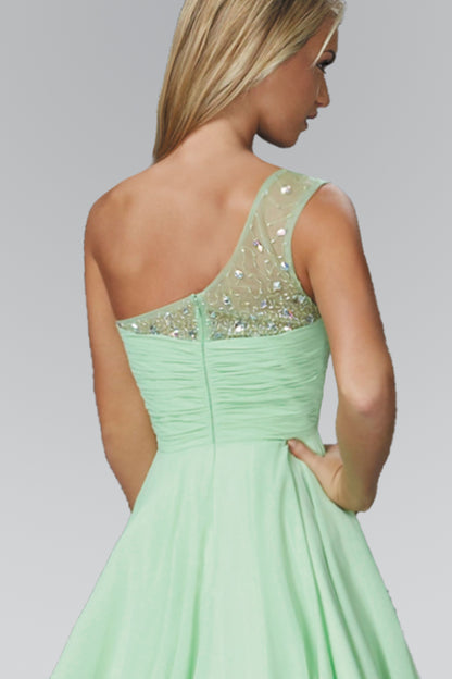 One Shoulder Chiffon Short Dress with Bead Detailing