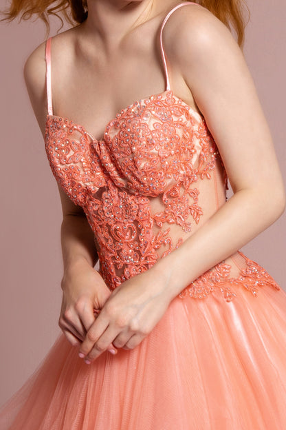 Spaghetti Straps Short Tulle Dress with Lace Bodice