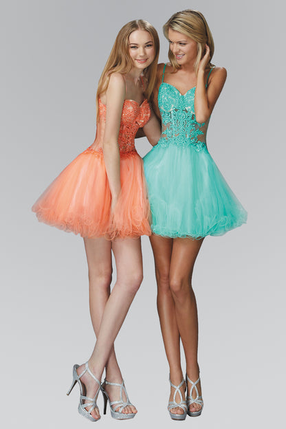 Spaghetti Straps Short Tulle Dress with Lace Bodice