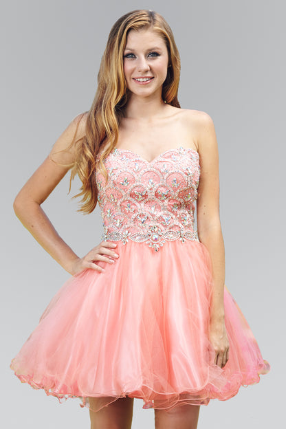 Strapless Sweetheart Short Tulle Dress Accented with Jewel