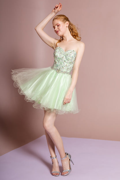 Strapless Sweetheart Short Tulle Dress Accented with Jewel