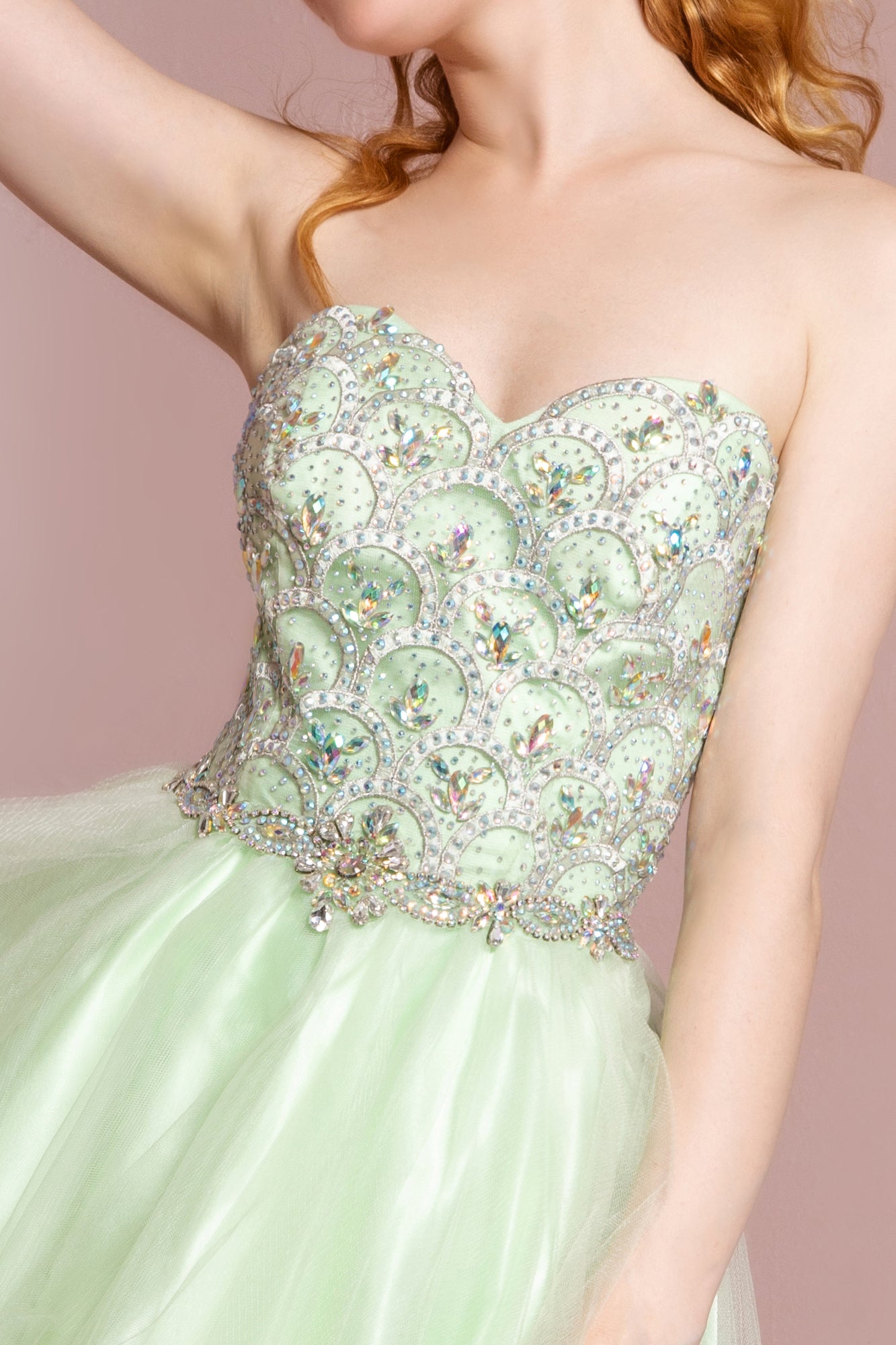 Strapless Sweetheart Short Tulle Dress Accented with Jewel