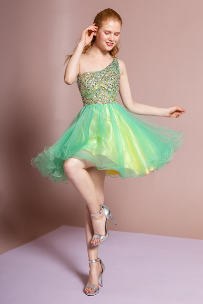 One Shoulder Homecoming Short Prom Dress - Coral / L One Shoulder Homecoming Short Prom Dress - Coral / L