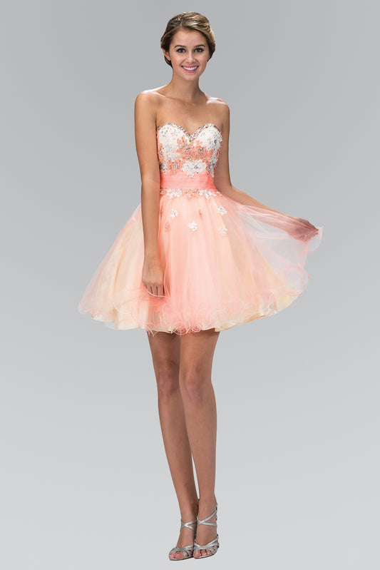 Strapless Sweetheart Tulle Short Dress with Lace Embellished Bodice