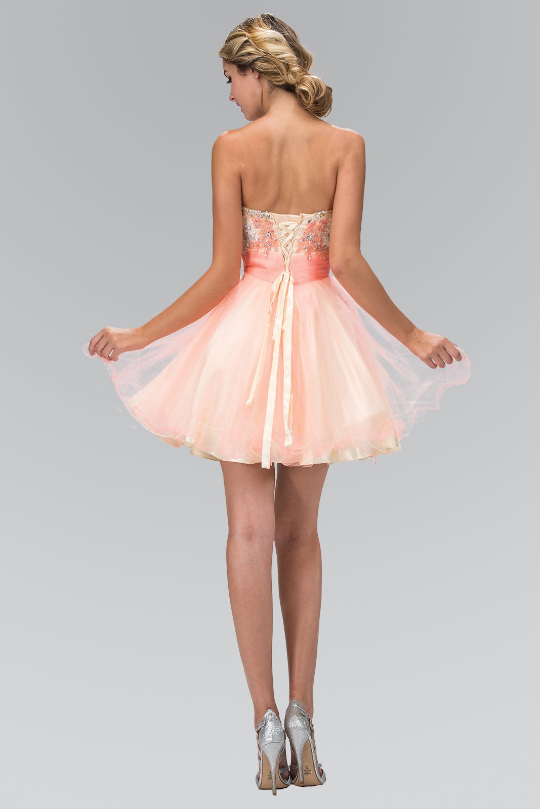 Strapless Sweetheart Tulle Short Dress with Lace Embellished Bodice