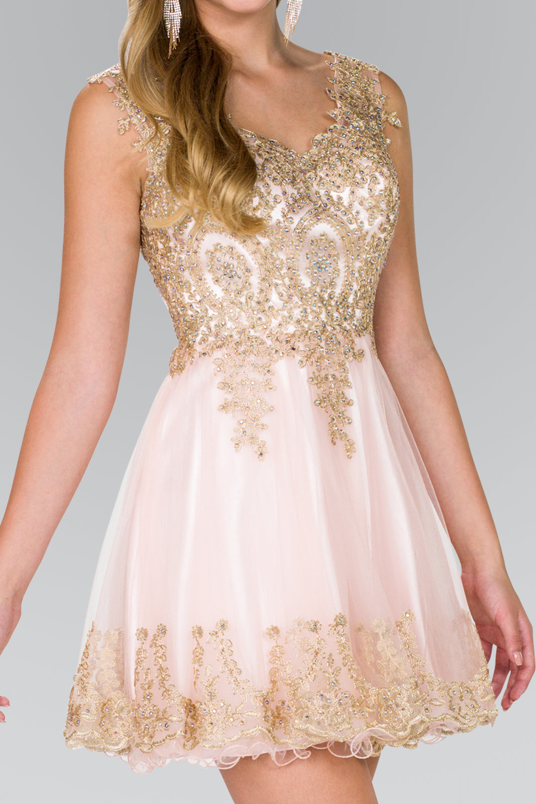 Tulle Short Dress Accented with Gold Lace 2XL / Mint Tulle Short Dress Accented with Gold Lace 2XL / Mint