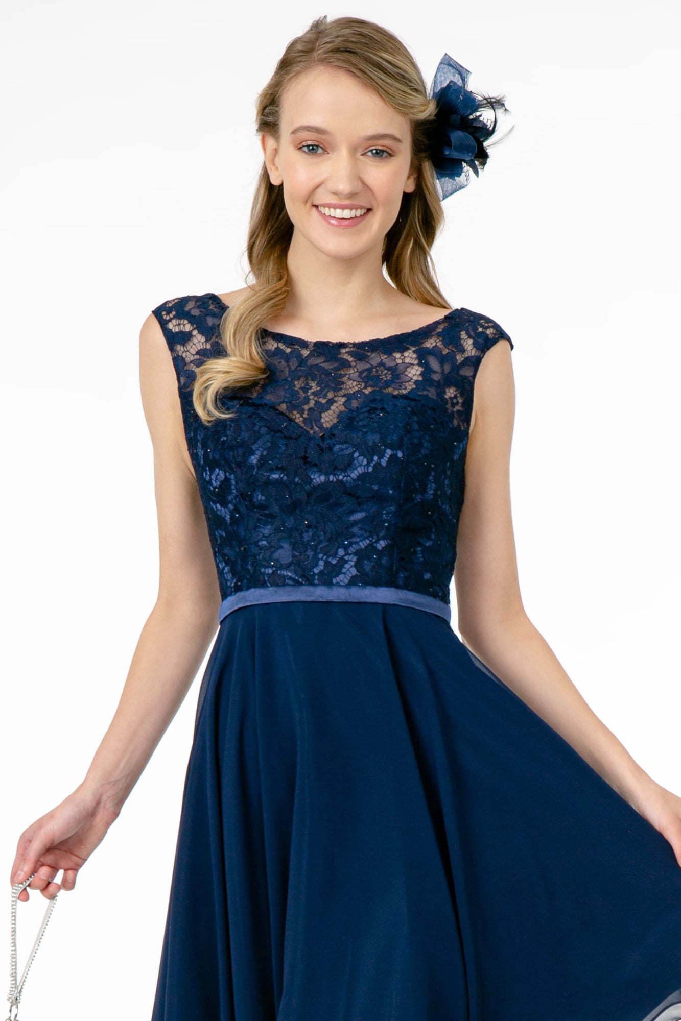 Lace Embellished Bodice Chiffon Short Dress – Tux-USA®