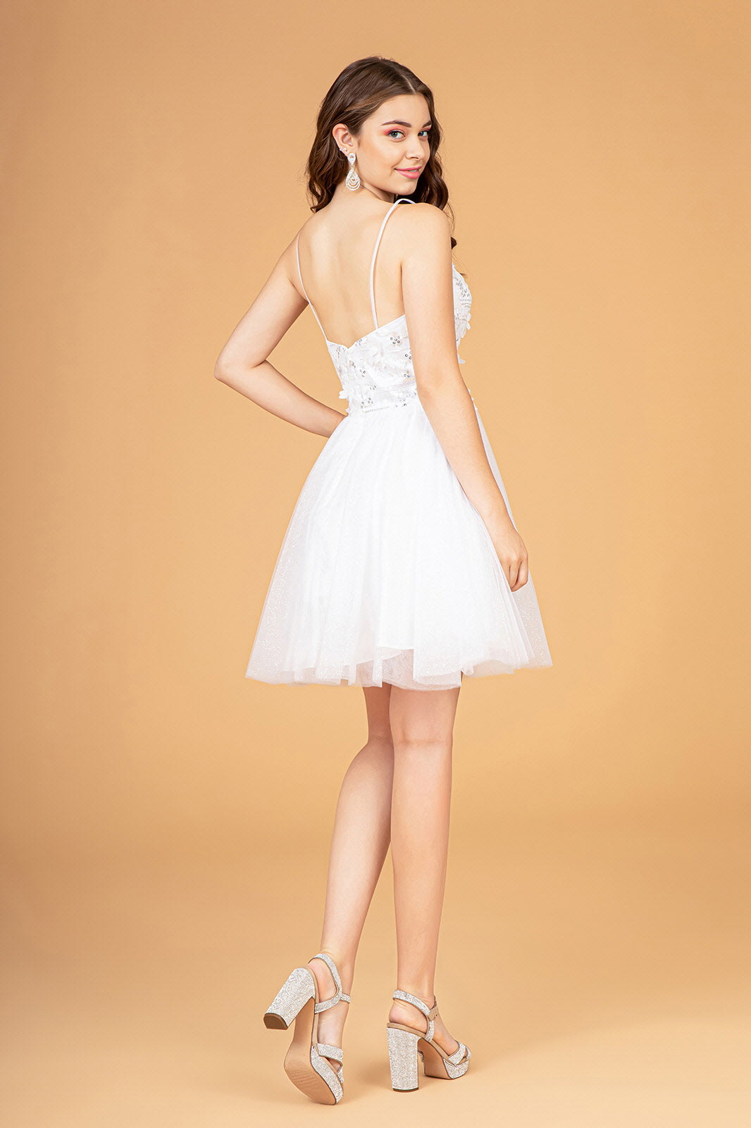 Elizabeth K GS3089 3D Flower Short Cape Dress - White - Size L Elizabeth K GS3089 3D Flower Short Cape Dress - White - Size L