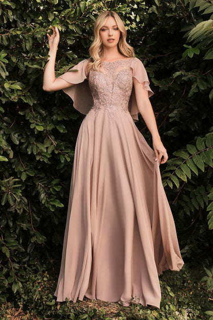 A-Line Chiffon Gown With Caplet