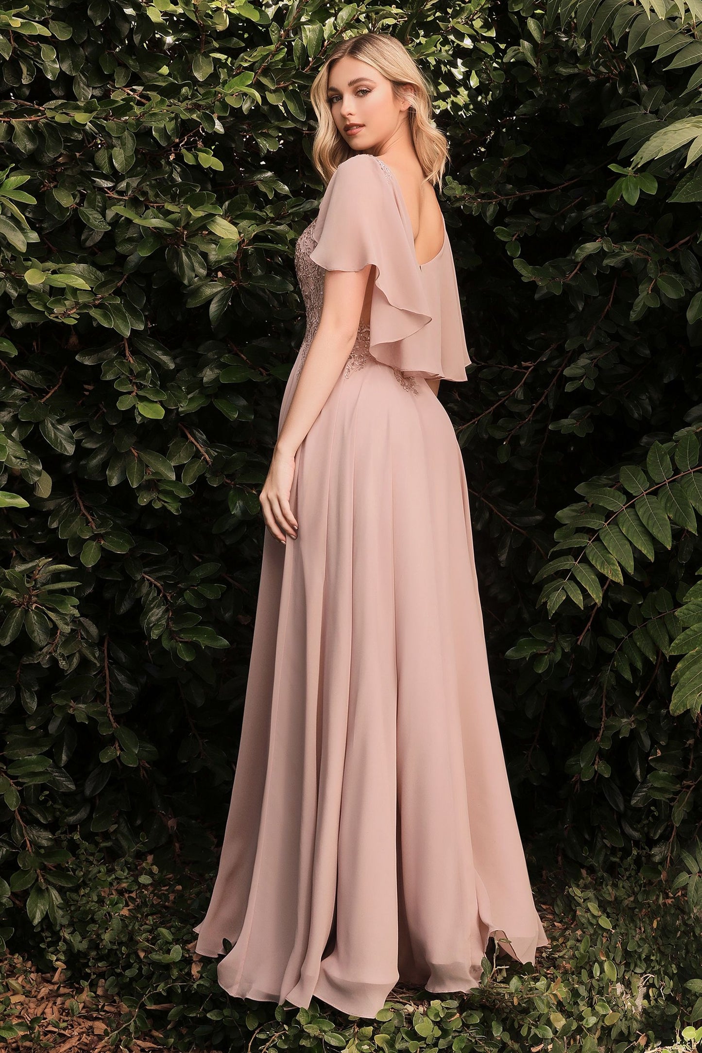 A-Line Chiffon Gown With Caplet