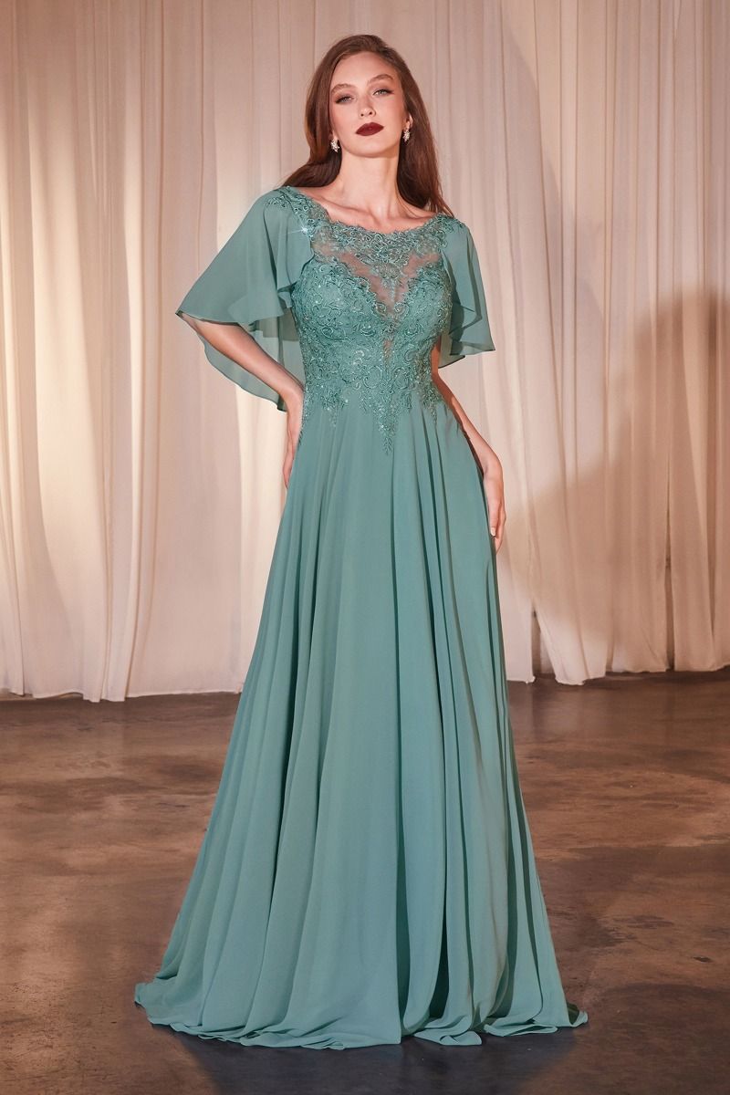 A-Line Chiffon Gown With Caplet