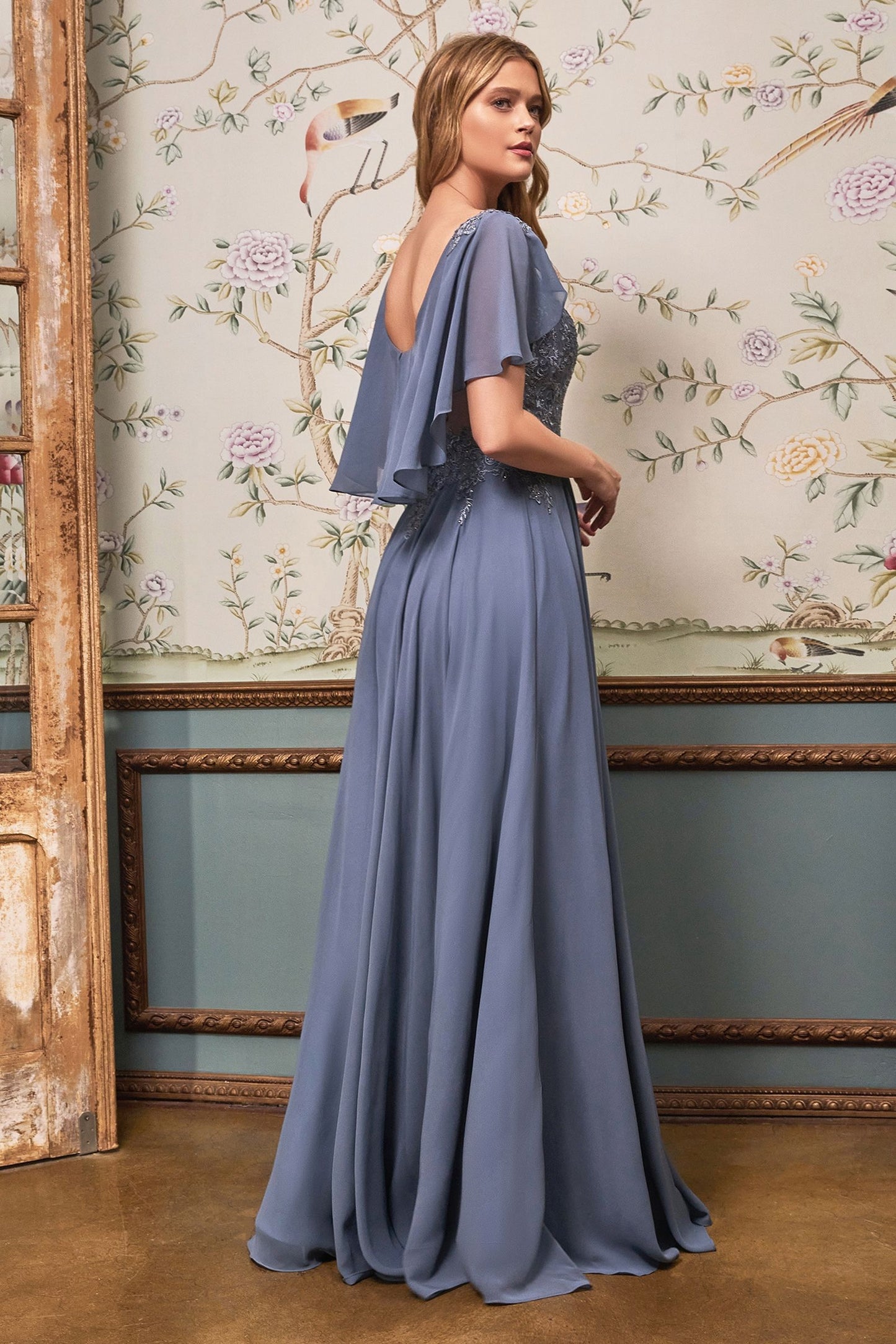 A-Line Chiffon Gown With Caplet