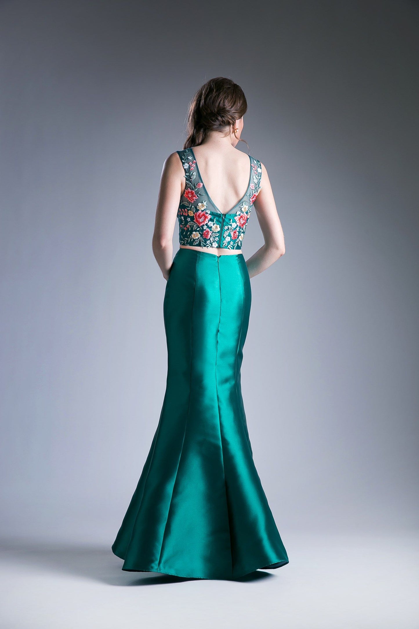 Flower Applique 2 Piece Mermaid Gown