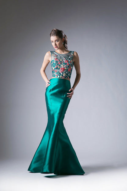 Flower Applique 2 Piece Mermaid Gown