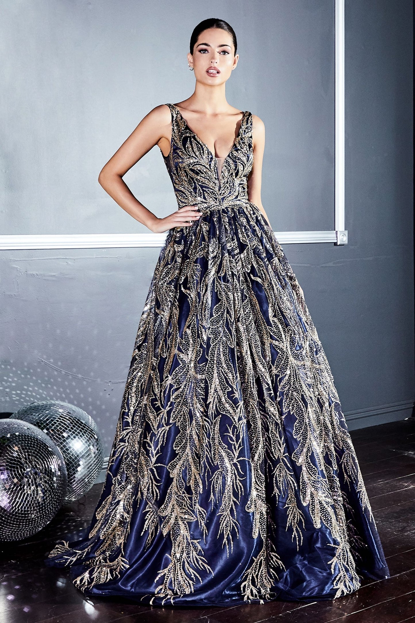 Floral Glitter Print Ball Gown