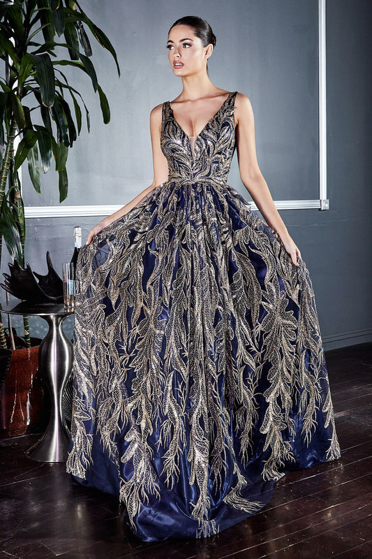 Floral Glitter Print Ball Gown