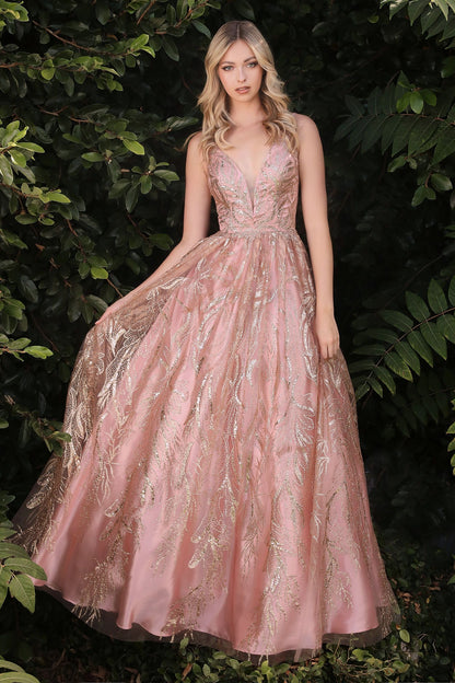 Floral Glitter Print Ball Gown