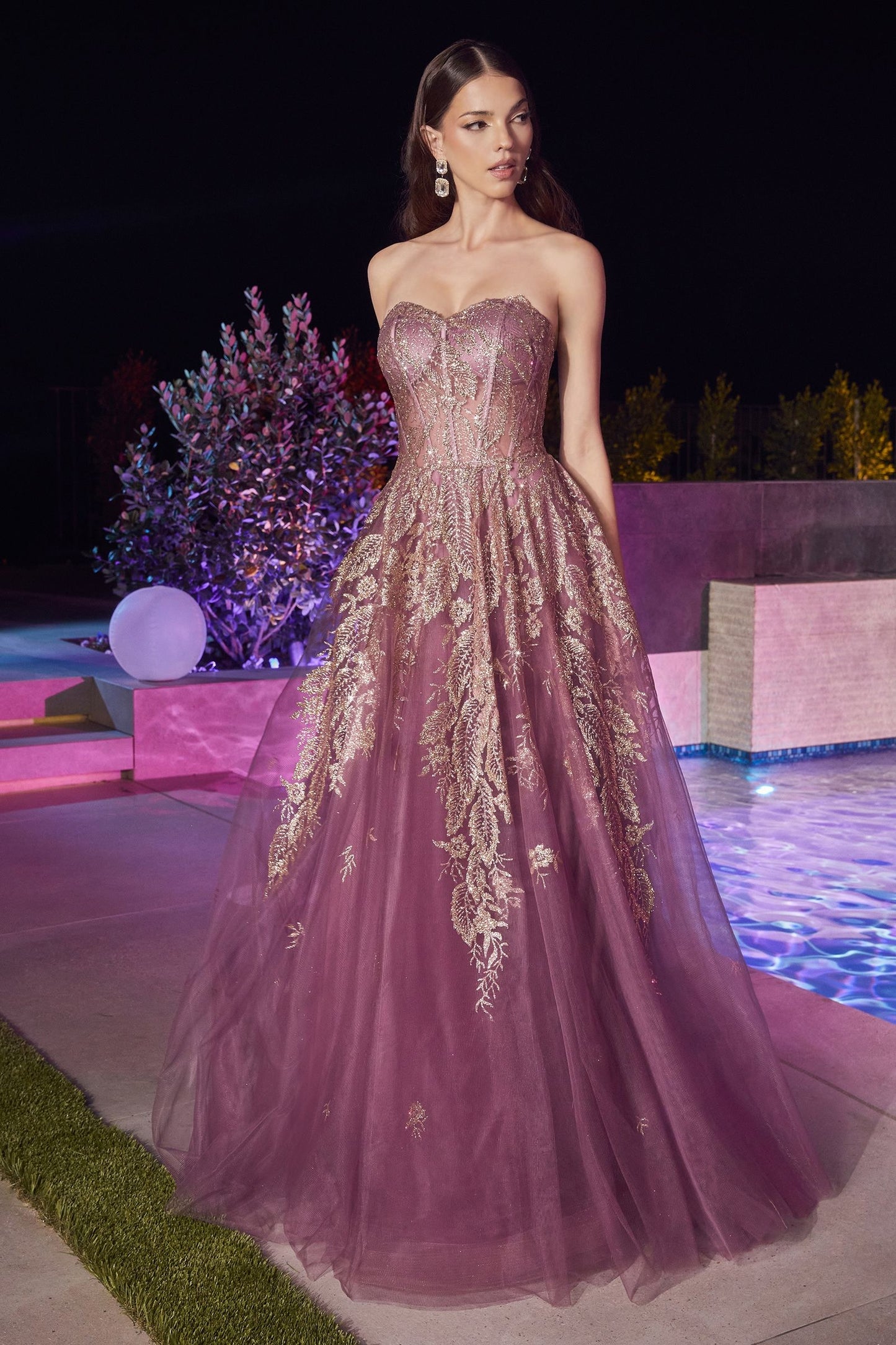 Strapless Layered Tulle Ball Gown