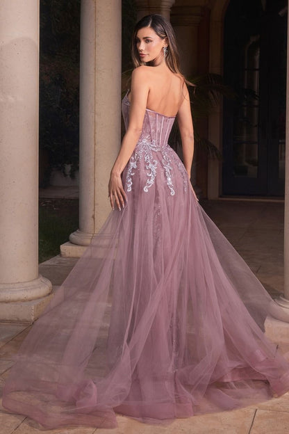 Strapless Glitter Gown With Removable Tulle Overskirt